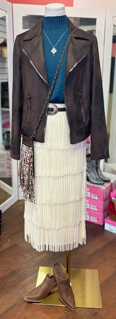 JOH Jayleen Cream Fringe Skirt