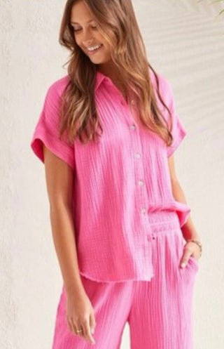 Tribal Gauze hot pink top