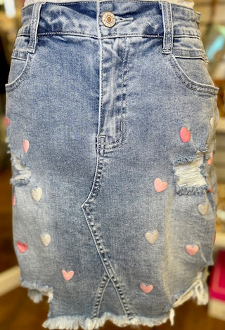 Heart Print Valentine Day Denim Skirt