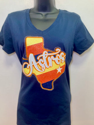 Astros Tx sparkle v neck t