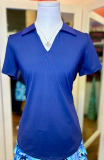 LuLuB Collar Vneck Navy Top